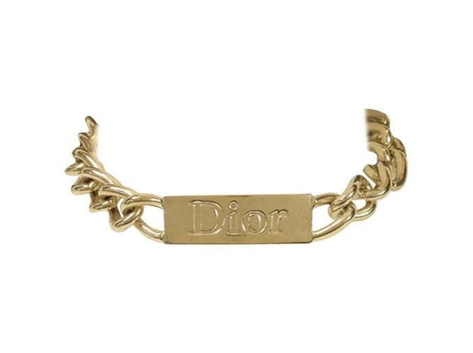 Dior Gold Name Plate ID Curb Chain Link Bangle Bracelet White gold  ref.310478