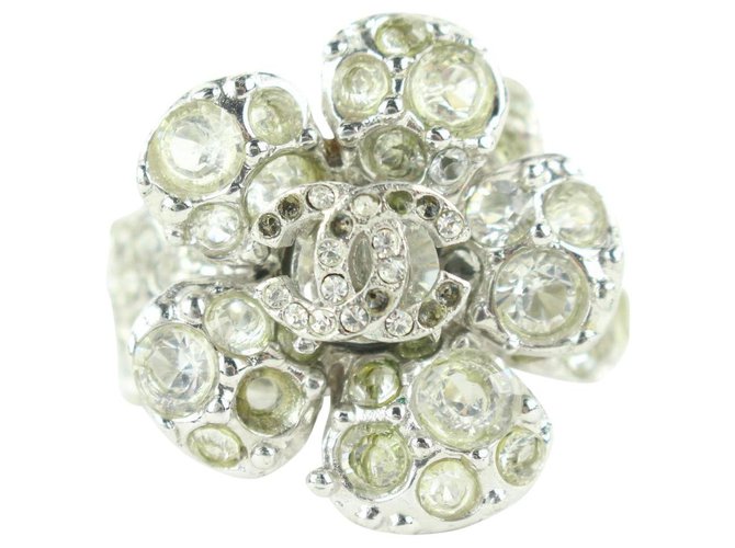 Chanel 05v Camellia Flower Ring Silver Crystal  ref.310480