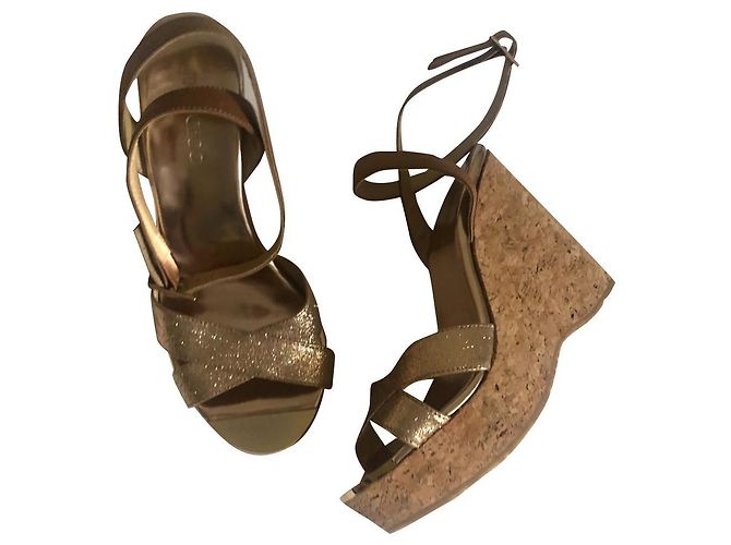 Zeppe Jimmy Choo in Pelle Glitterata Beige Oro D'oro