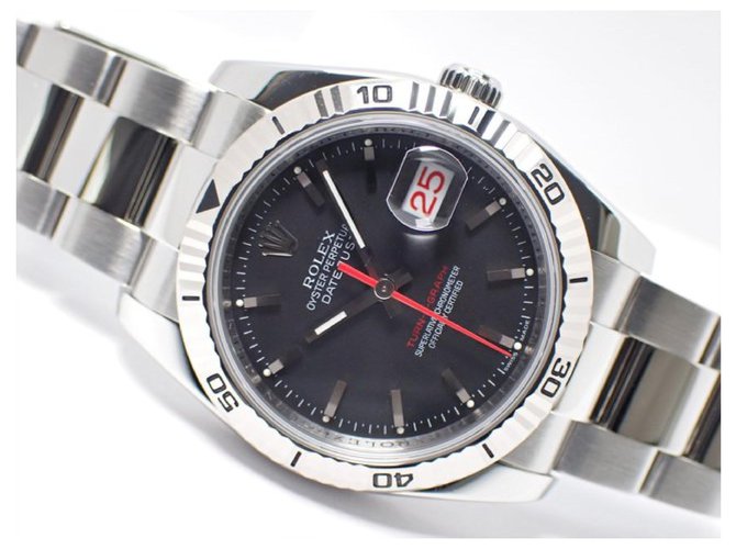 ROLEX Datejust TURN-O-GRAPH schwarzes Dreifach-Armband 116264 D-Serie Herren Weiß Stahl  ref.310548