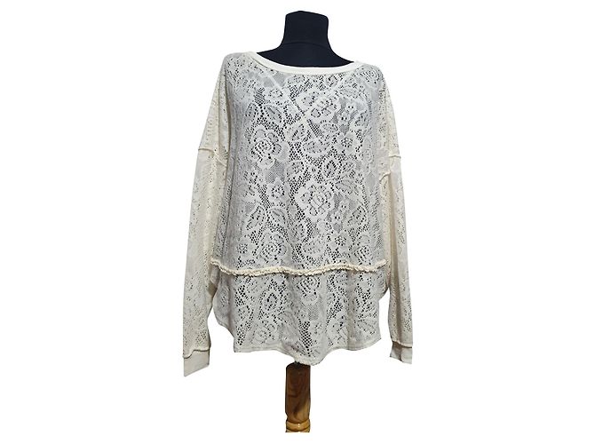 Free People Weiße Langarmbluse