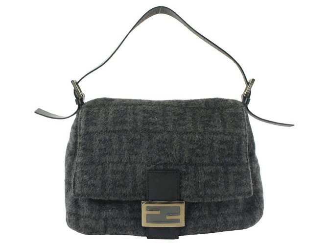 Fendi Grey FF Monogram Zucca Baguette Mamma Flap Bag Leather  ref.310654
