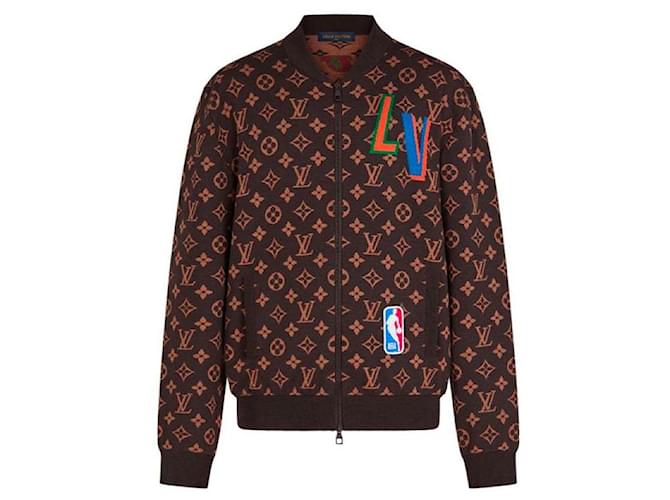 Louis Vuitton Herren XL NBA 2 Blouson-Pullover mit Monogramm-Patches und Reißverschluss Leder  ref.310660