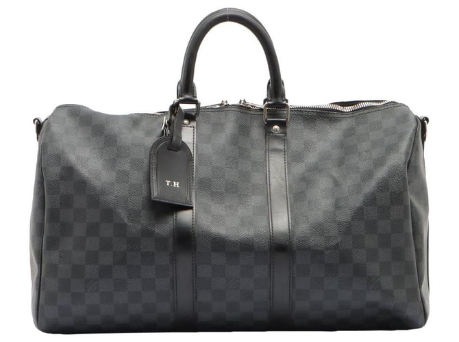 Louis Vuitton Bandouliere Keepall negro Damier Graphite 45 Bolsa de lona Cuero  ref.310662