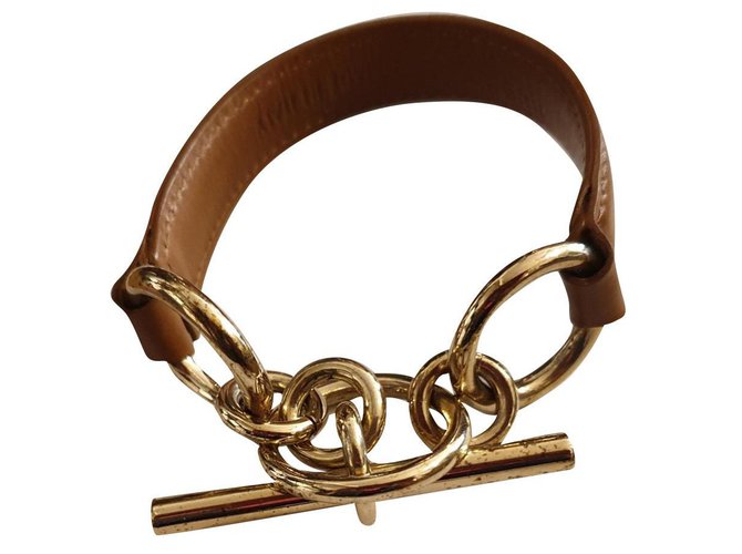 Burberry leather chain bracelet Brown Golden Steel  ref.310674