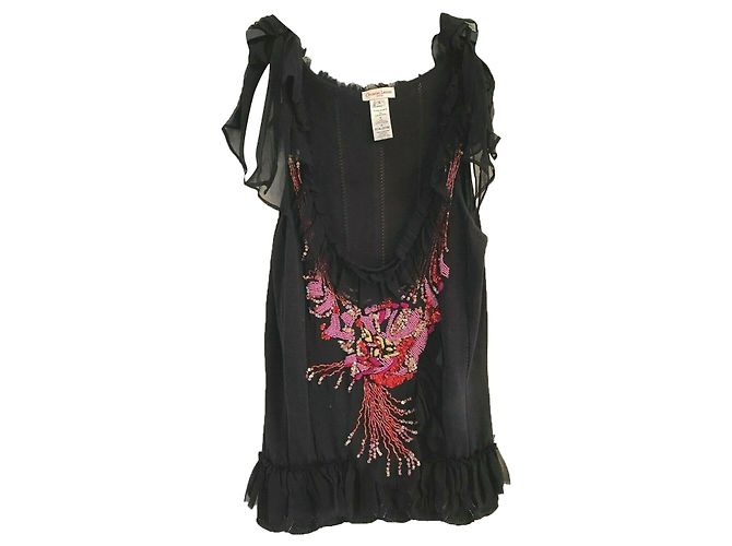 Christian Lacroix Top Lacroix in seta nera con paillettes Nero Multicolore
