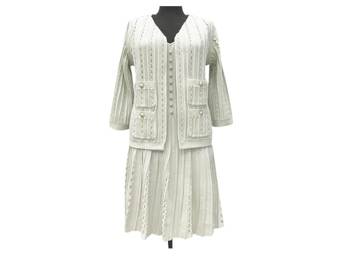 Chanel Jaqueta + vestido pistache Multicor Lona  ref.310702