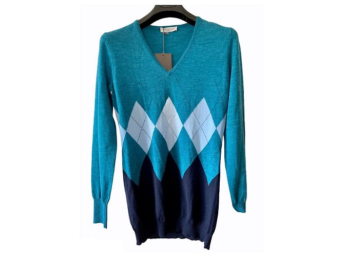 Ballantynes V Ausschnitt Merinowolle Pullover schwarz blau