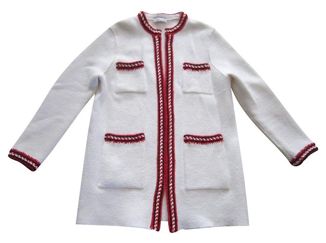 Giacca Lunga Sandro Ecru in Cotone Bianco 