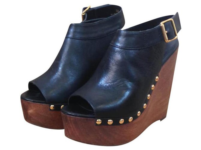 Minelli Wedge clogs Black Leather  ref.310717
