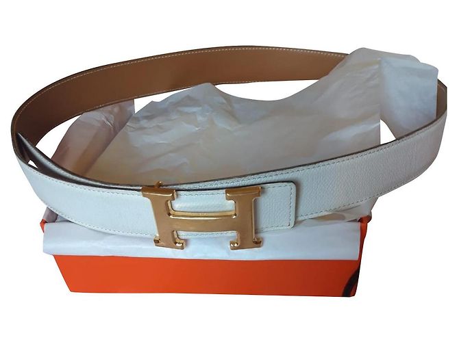 Hermès belt constance belt 32 mm Size. 85 White Light brown Gold hardware