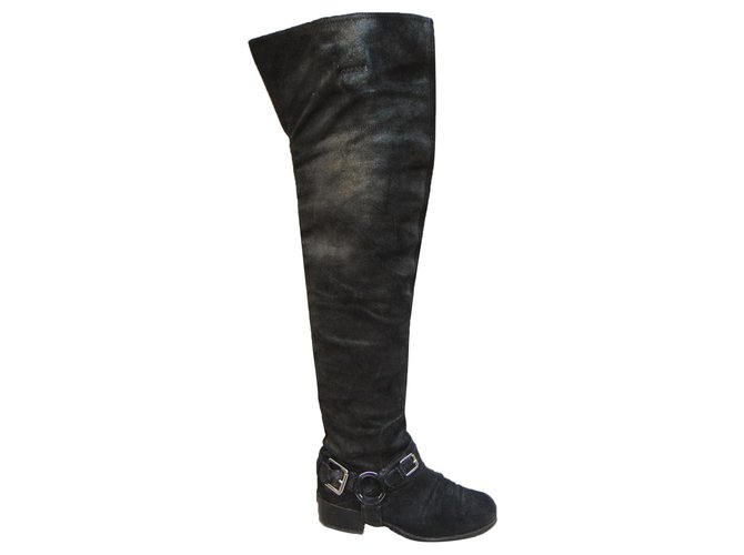 Dior p thigh boots 36 Black Deerskin  ref.310732