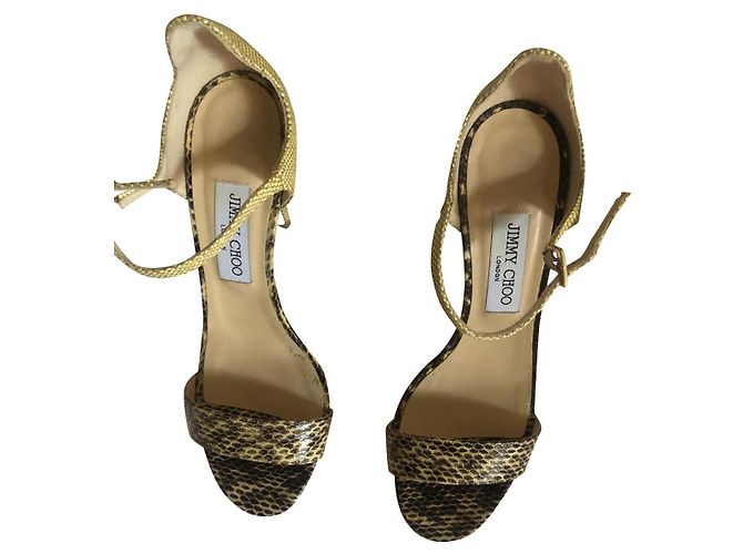 Sandali Jimmy Choo Moxy 110 in elaphe e rafia beige 39 Cachi