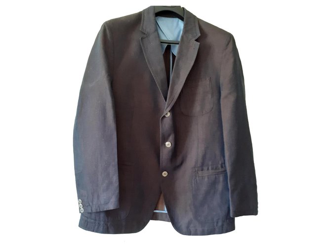 Giacca Bugatti Cognac e Azzurro in Cotone e Lino Blu chiaro