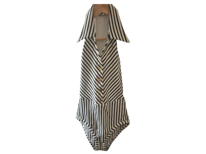 Hermès one-piece swimsuit with folding collar Black Cream Eggshell Gold hardware Cotton Elastane Polyamide Nylon  ref.311023