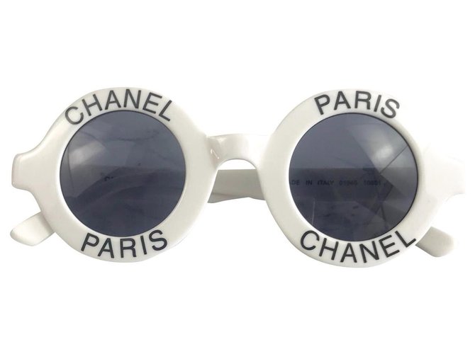 Lunettes de soleil vintage ultra rare Chanel années 90’s Plastique Blanc  ref.311106