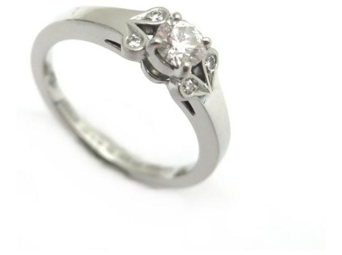 CARTIER DIAMANT SOLITAIRE BALLERINA T RING 50 IN PLATINUM RING CERTIFICATE Silvery  ref.311116