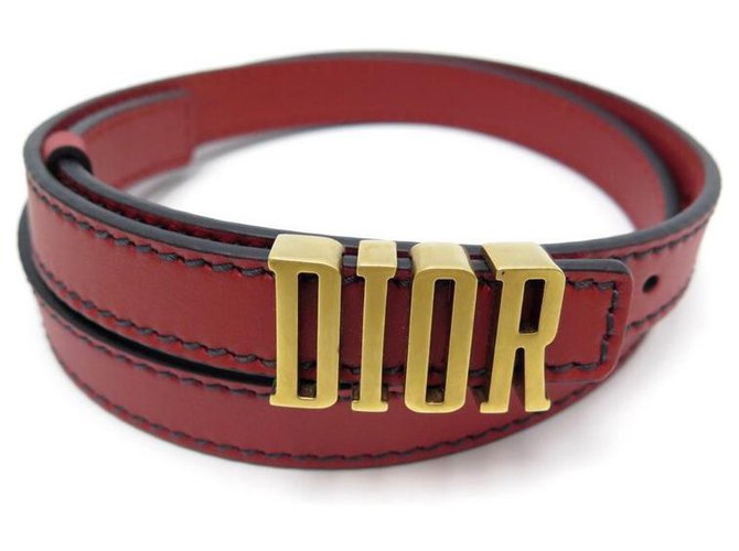 NEW CHRISTIAN DIOR D-FENCE T BELT80 IN RED LEATHER NEW RED LEATHER