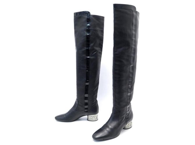 CHANEL SHOES G THIGH BOOTS25874 38.5 BLACK LEATHER BOOTS SHOES ref.311154 -  Joli Closet