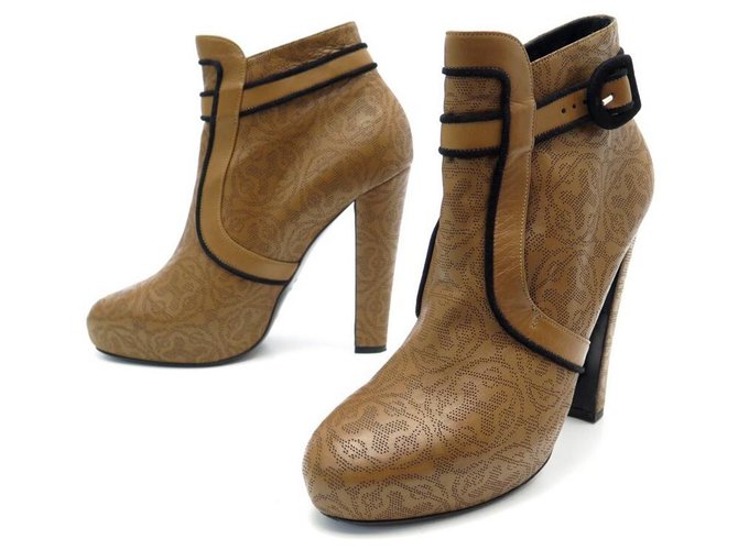 Hermès HERMES ANKLE BOOTS H MOTIFS 39 IN MARRTON LEATHER + BOOTS SHOES BOX Brown  ref.311160