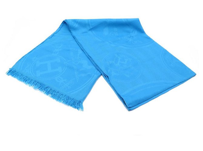 Hermès HERMES NEW LIBRIS STOLE IN CASHMERE AND TURQUOISE SILK CHALE SCARF SCARF  ref.311190