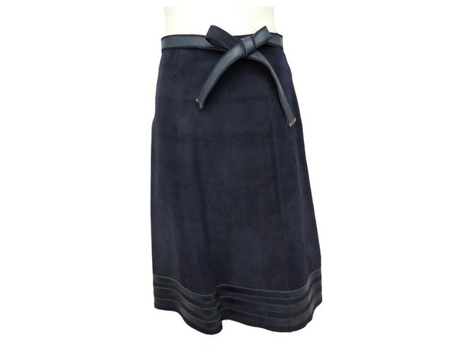 LOUIS VUITTON SKIRT SIZE M 38 NAVY BLUE SUEDE LAMBS SUEDE SKIRT  ref.311222