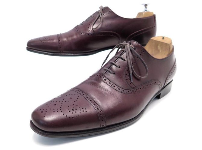 JM WESTON RICHELIEU FLORAL TOE SHOES 8.5D 42.5 IN BURGUNDY LEATHER SHOES Dark red  ref.311229