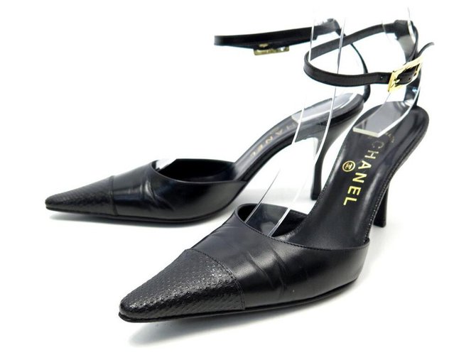 Chanel usava le scarpe 36.5 SCARPE IN PELLE NERA CON FIBBIA IN LUCERTOLA Nero  ref.311242