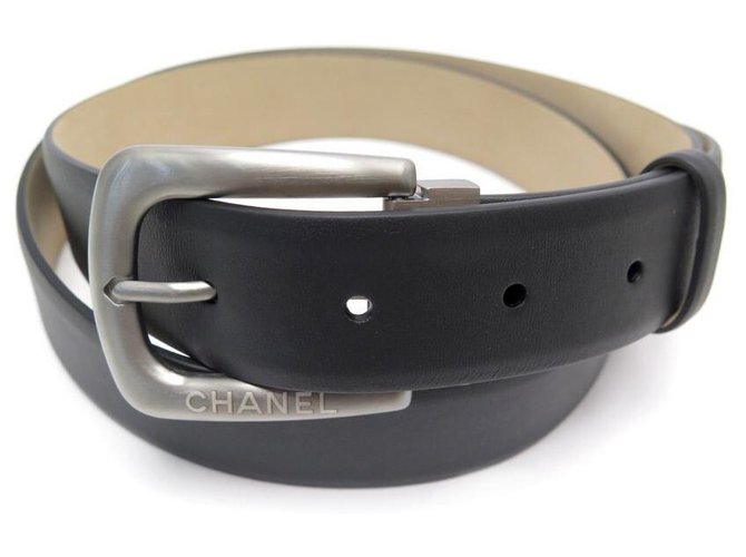 NEW CHANEL BELT SIZE 95 IN BLACK LEATHER AND CHROME METAL LEATHER BELT  ref.311249