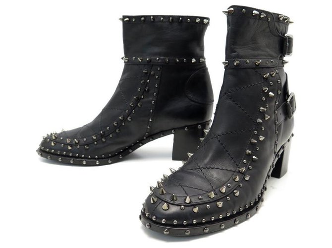 LAURENCE DACADE SHOES STUDDED ANKLE BOOTS 40 BLACK LEATHER BOOTS SHOES  ref.311271