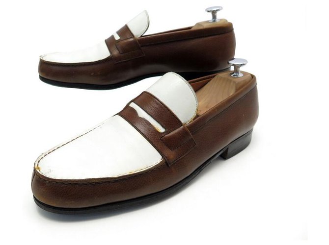JM WESTON LOAFERS 182 6.5b 40 40.5 FINE TWO-TONE LEATHER SHOES  ref.311282
