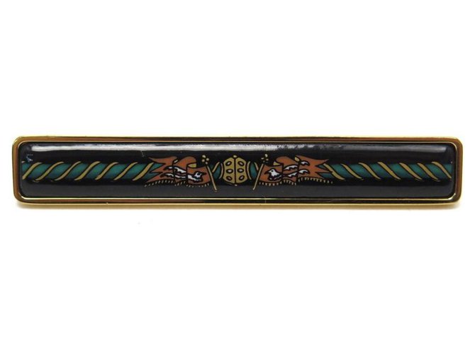 Hermès HERMES TIE CLIP IN GOLD PLATE AND BLACK ENAMEL GOLD PLATED & ENAMEL TIE CLIP Golden Gold-plated  ref.311288