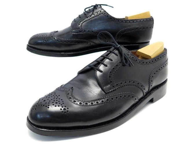 JM WESTON DERBY FLORAL TOE SHOES 8C 42 BLACK LEATHER STAINLESS STEEL SHOES  ref.311291