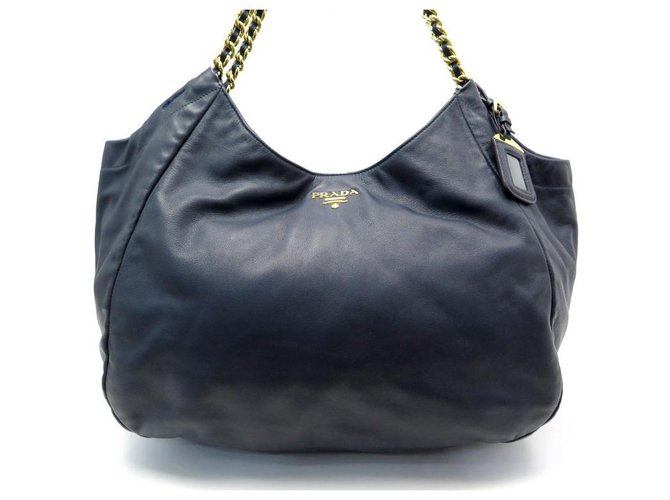 SAC A MAIN PRADA BR4487 EN CUIR BLEU CHAINE EN METAL DORE CHAIN TOTE BAG  ref.311304