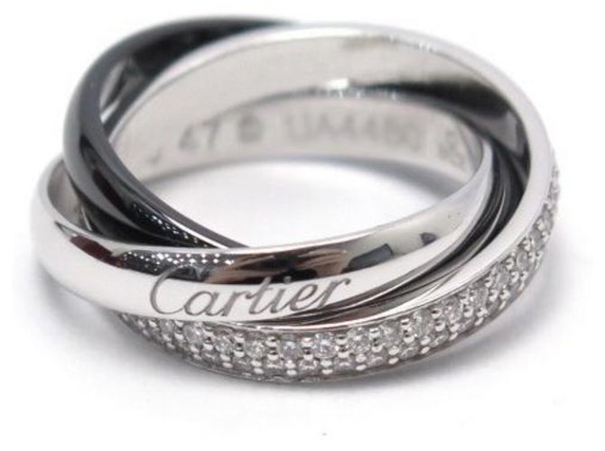 Love NEW CARTIER TRINITY CERAMIC RING PM B4095500 T47 GRAY GOLD AND DIAMONDS Silvery White gold  ref.311319