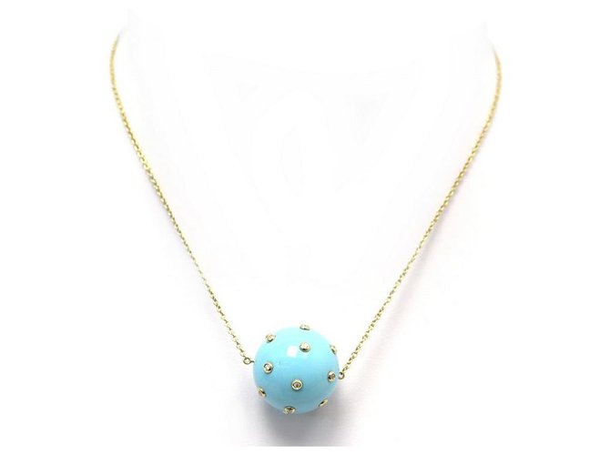 NEW VICTORIA CASAL TAC TAC NECKLACE 42 CM YELLOW GOLD DIAMONDS AND TURQUOISE Golden  ref.311325