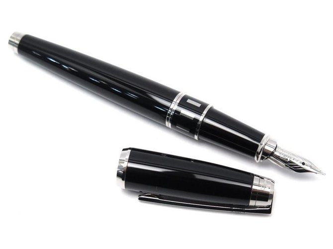 NEW ST DUPONT D-LINK FEATHER PEN 421001 IN BLACK LACQUER + FOUTAIN PEN BOX Gold-plated  ref.311339