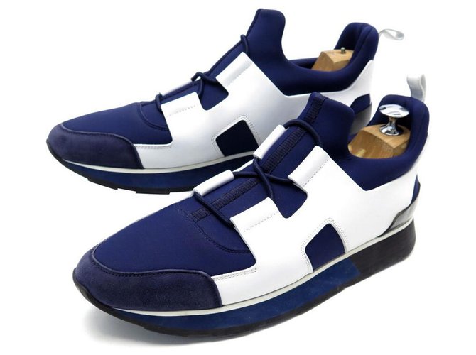 Hermès NEW HERMES SNEAKERS PLAYER SHOES 39.5 BLUE CANVAS SNEAKERS WHITE LEATHER  ref.311355