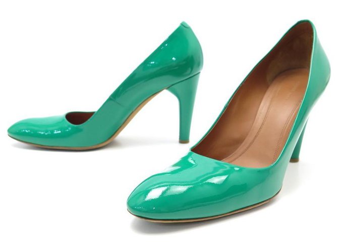 Céline Celine shoes 39.5 GREEN LEATHER PUMP SHOES Patent leather  ref.311370