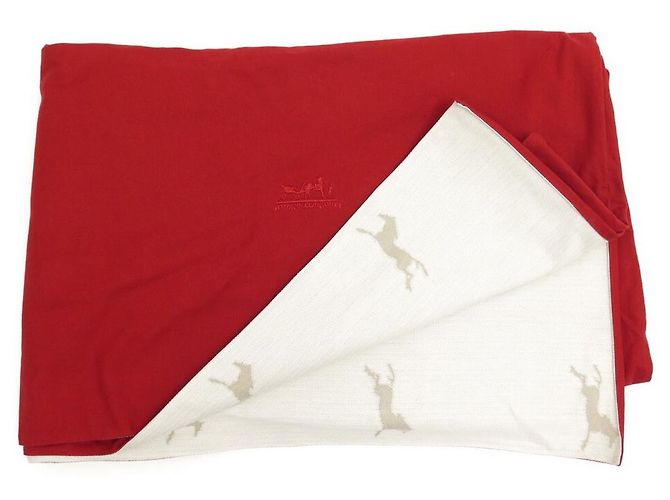 Hermès WENDBARE HERMES PFERDEDECKE ROTE BAUMWOLLCANVAS KORBBETTDECKE