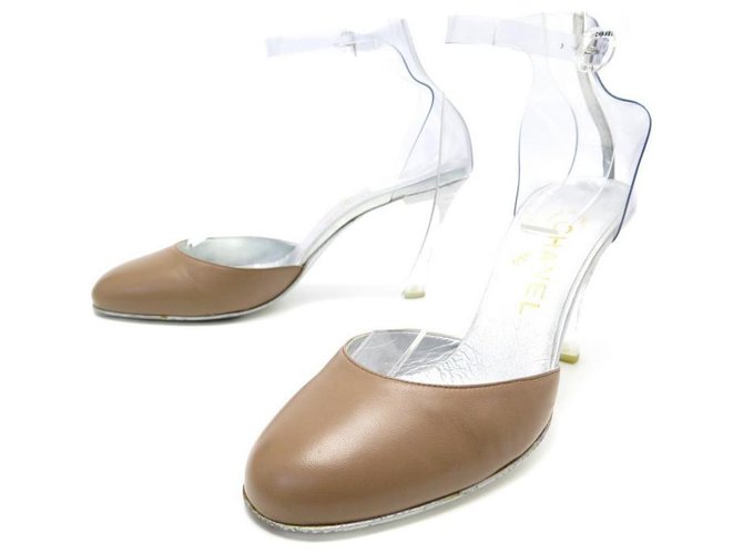 CHANEL SHOES WITH TRANSPARENT STRAPS 38 LEATHER + BOX SHOES Brown  ref.311461