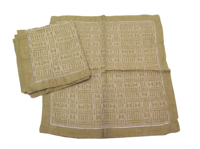 Hermès VIEL HERMES 4 SERVIETTEN GEOMETRISCHES LEINEN SERVIETTEN CAMEL LEINEN Kamel 