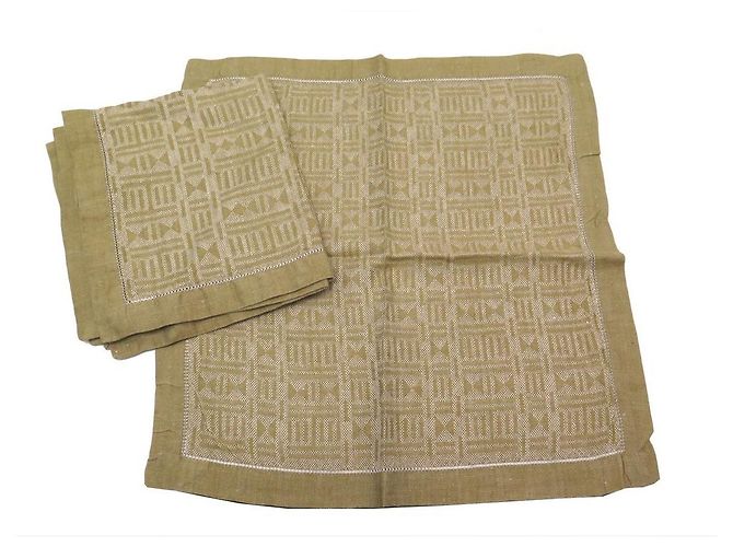 Hermès LOTE HERMES 4 SERVILLETAS LINO GEOMÉTRICO SERVILLETAS LINO CAMEL Camello 
