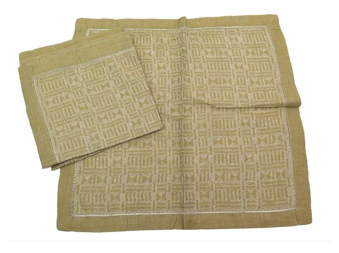 Hermès LOTE HERMES 4 SERVILLETAS LINO GEOMÉTRICO SERVILLETAS LINO CAMEL Camello 