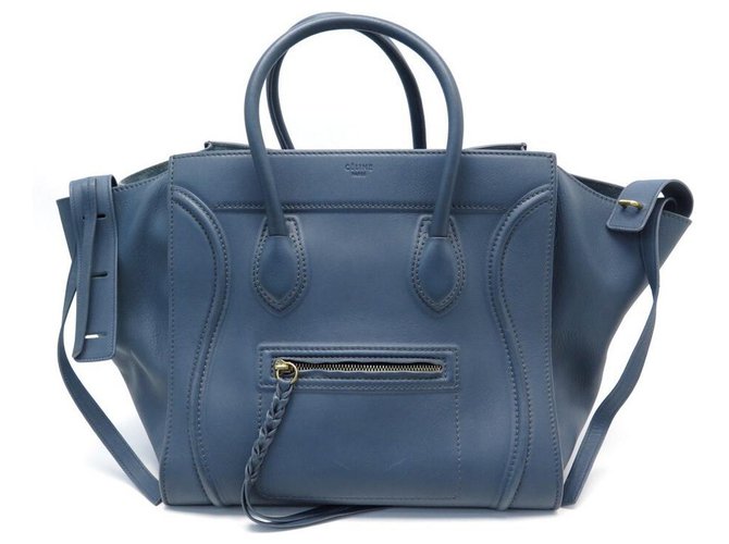 Céline SAC A MAIN CELINE LUGGAGE PHANTOM MEDIUM CABAS CUIR BLEU LEATHER HAND BAG  ref.311501