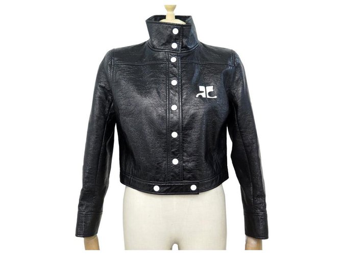 GIACCA NEW COURREGES REISSUE GIACCA IN VINILE M 42 IT 38 GIACCA FR NOIR SOLDOUT Nero Cotone  ref.311522