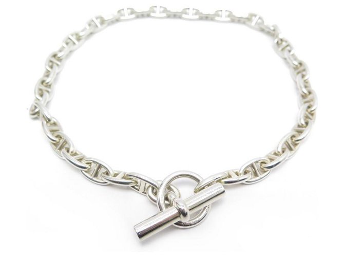 Hermès VINTAGE HERMES ANCHOR CHAIN NECKLACE MM 38 links 44 CM SILVER NECKLACE Silvery  ref.311531
