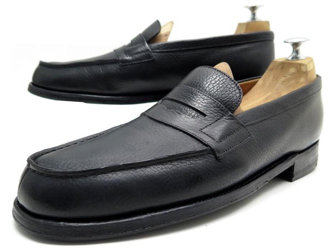 JM WESTON LOAFERS 180 8b 42 IN BLACK SEED LEATHER + STAINLESS STEEL  ref.311564