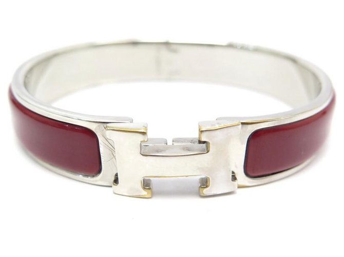 Hermès Hermes Clic H Armband 16 CM IN ROTER EMAILLE MIT SILBERNER PALLADIA-FINISH  ref.311642