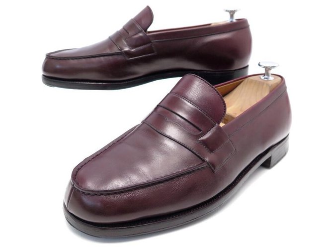 JM WESTON MOCASSIN SHOES 180 7E 41 Wide 41.5 IN BURGUNDY LEATHER SHOES Dark red  ref.311713